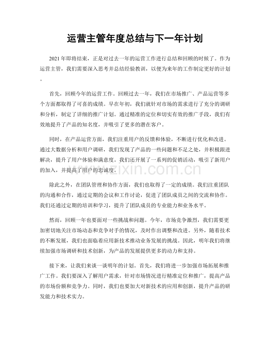 运营主管年度总结与下一年计划.docx_第1页