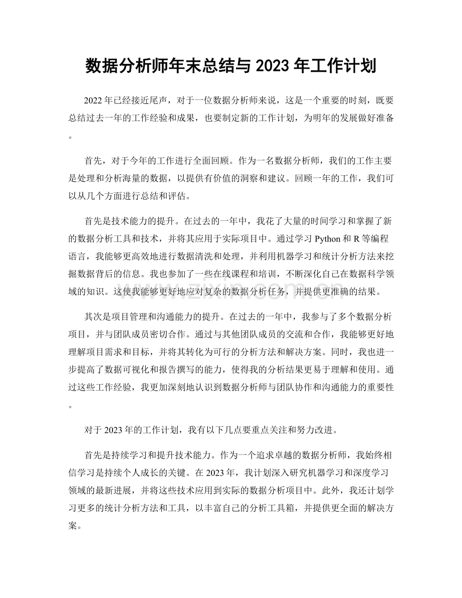 数据分析师年末总结与2023年工作计划.docx_第1页