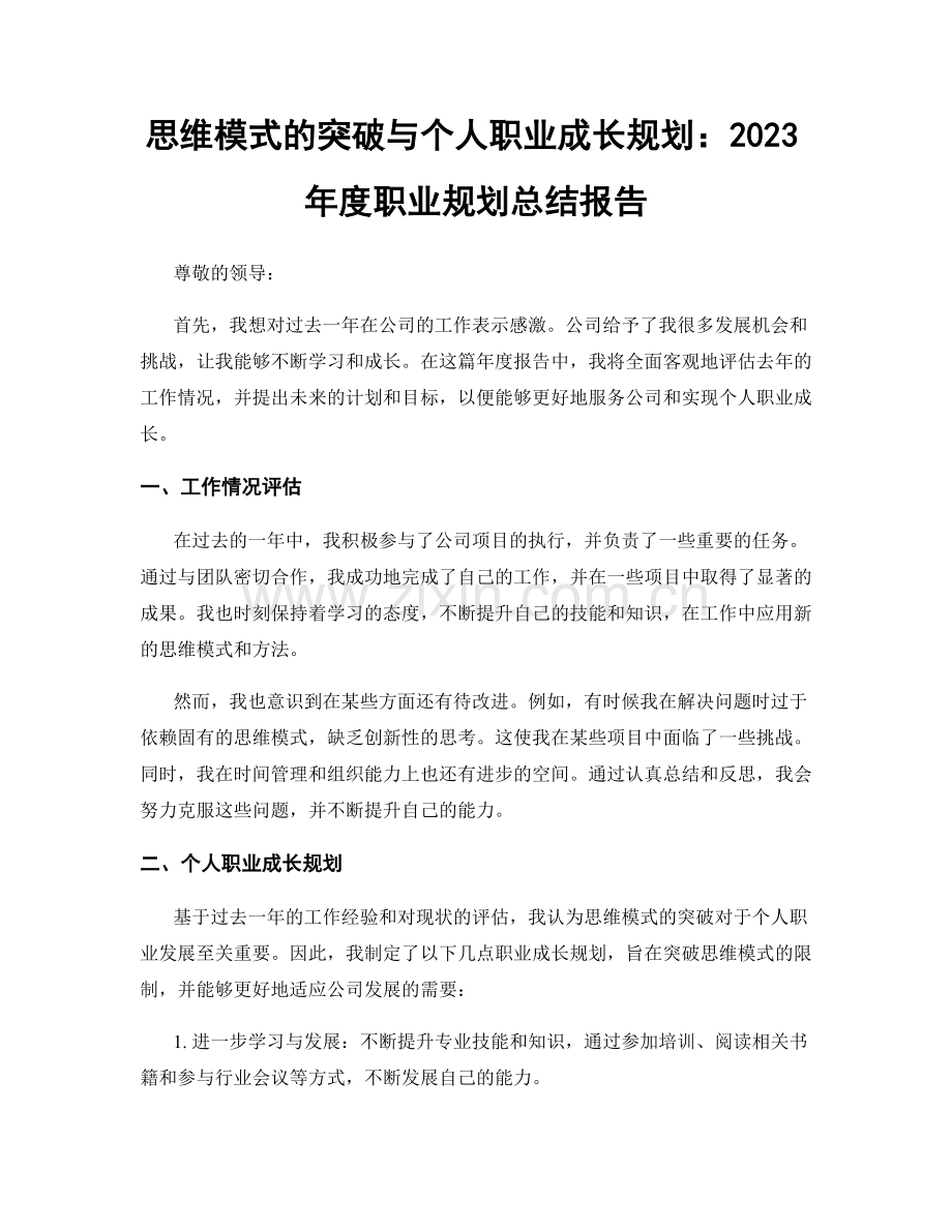 思维模式的突破与个人职业成长规划：2023年度职业规划总结报告.docx_第1页