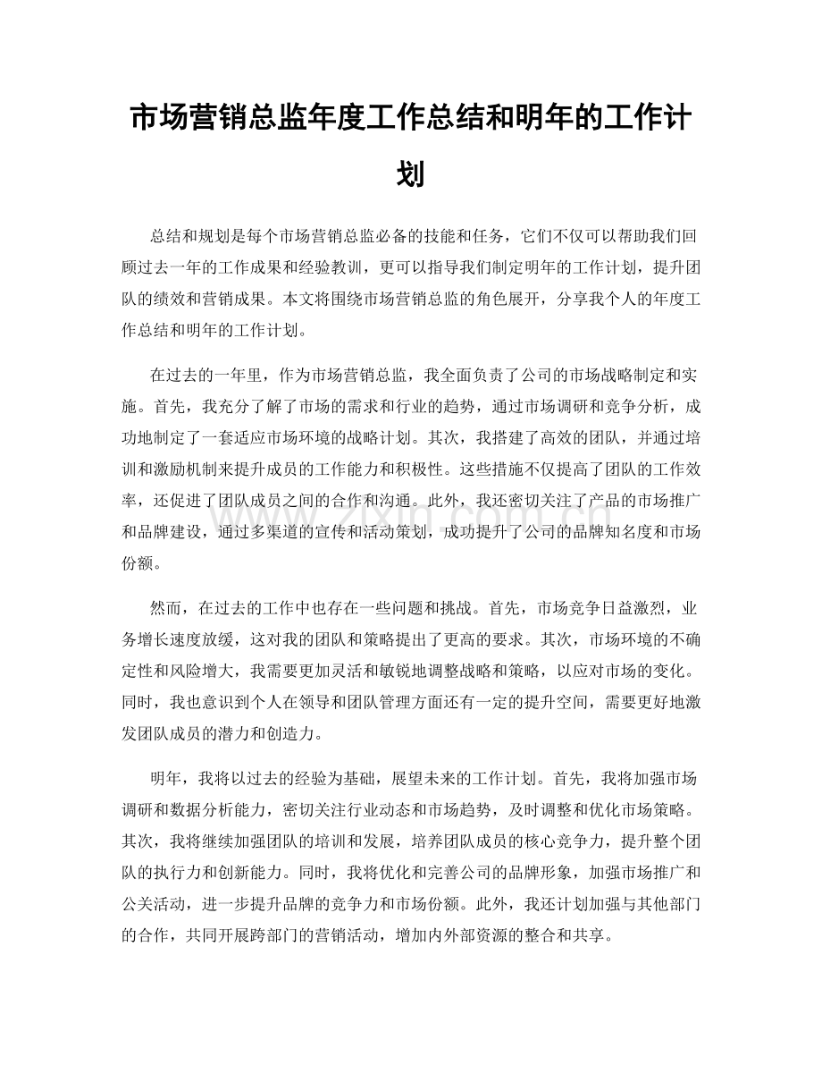 市场营销总监年度工作总结和明年的工作计划.docx_第1页