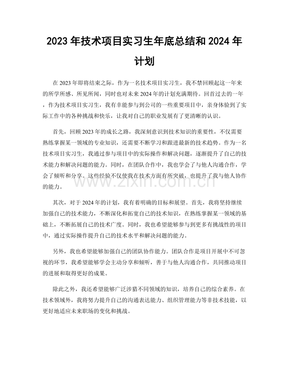 2023年技术项目实习生年底总结和2024年计划.docx_第1页