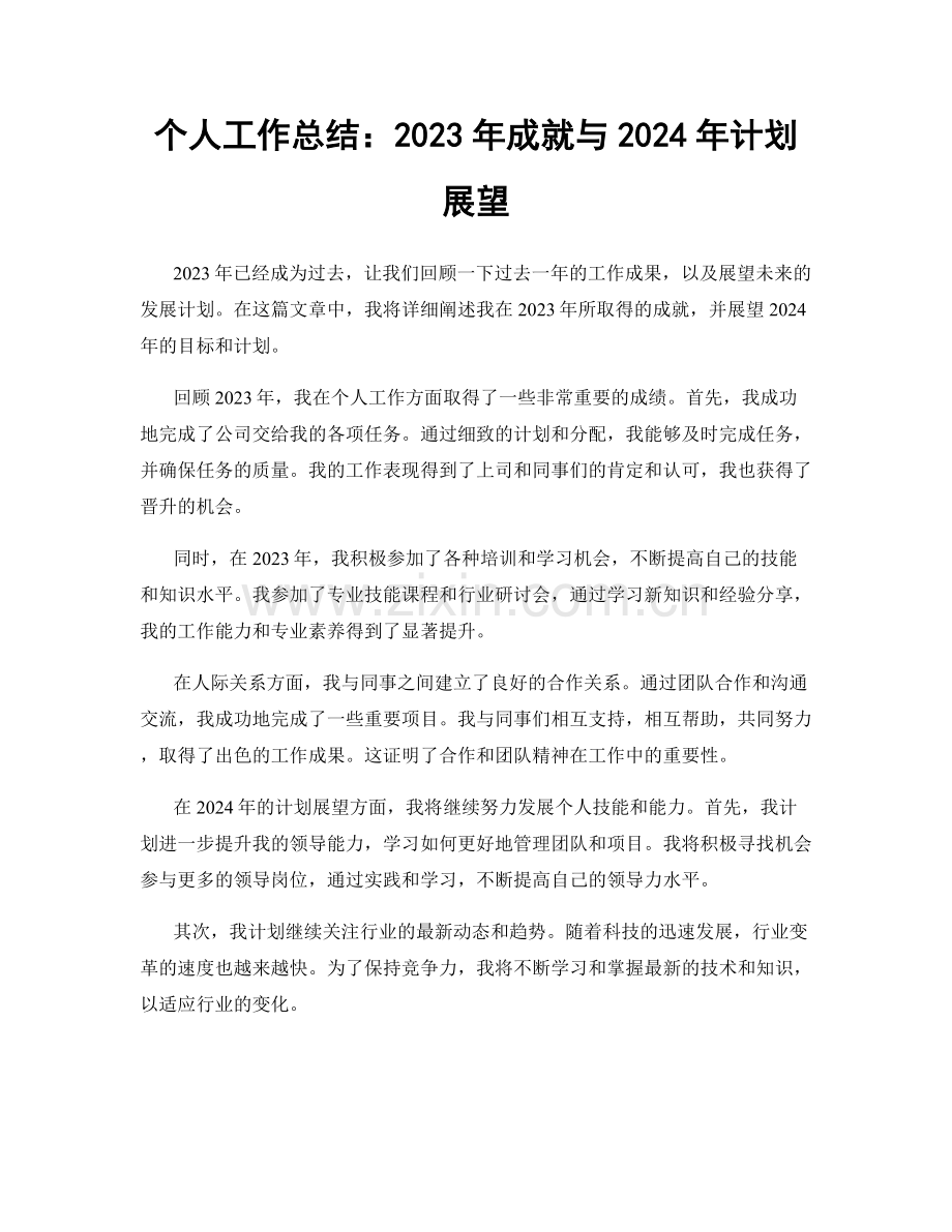 个人工作总结：2023年成就与2024年计划展望.docx_第1页