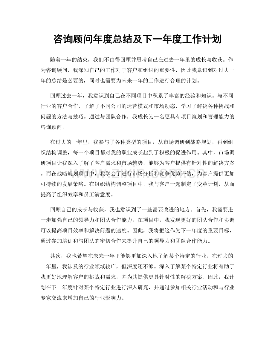 咨询顾问年度总结及下一年度工作计划.docx_第1页