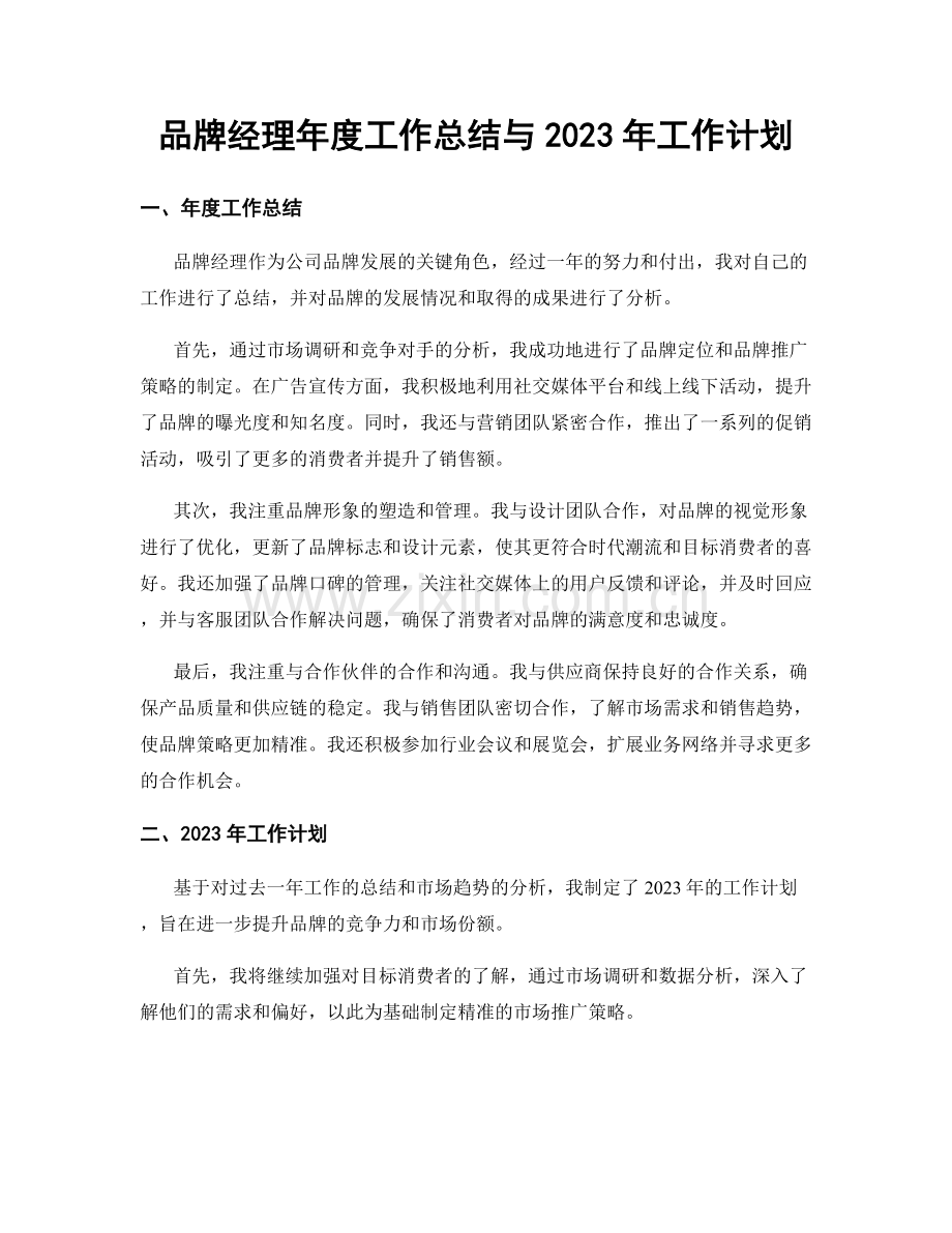 品牌经理年度工作总结与2023年工作计划.docx_第1页