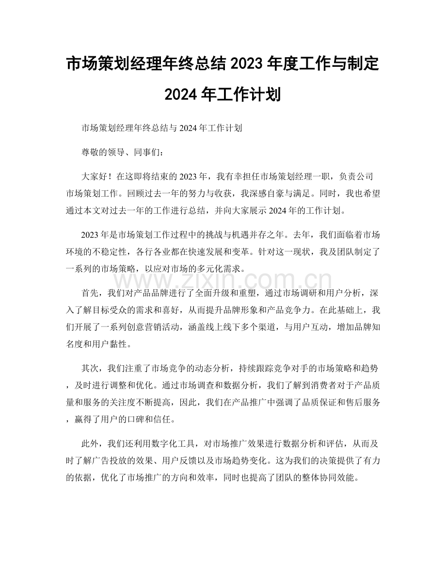 市场策划经理年终总结2023年度工作与制定2024年工作计划.docx_第1页