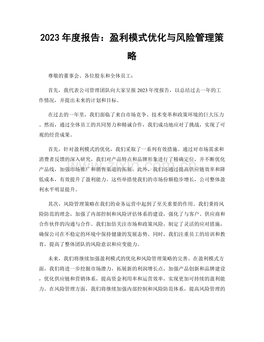 2023年度报告：盈利模式优化与风险管理策略.docx_第1页