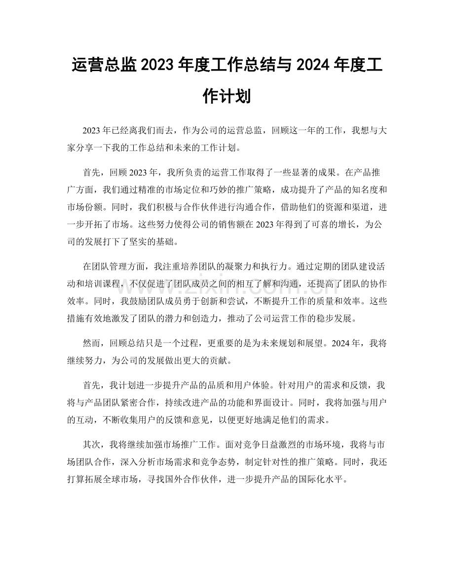 运营总监2023年度工作总结与2024年度工作计划.docx_第1页