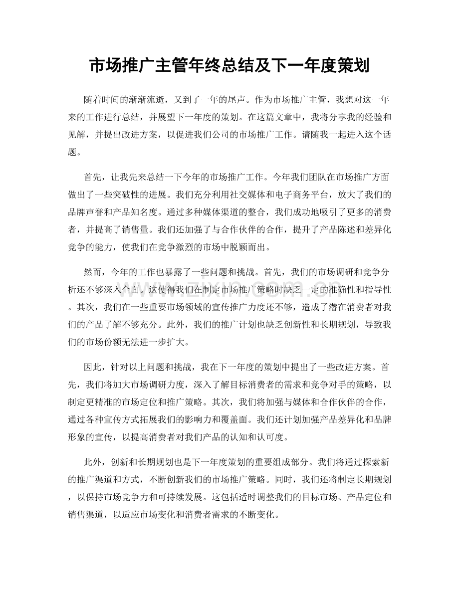 市场推广主管年终总结及下一年度策划.docx_第1页