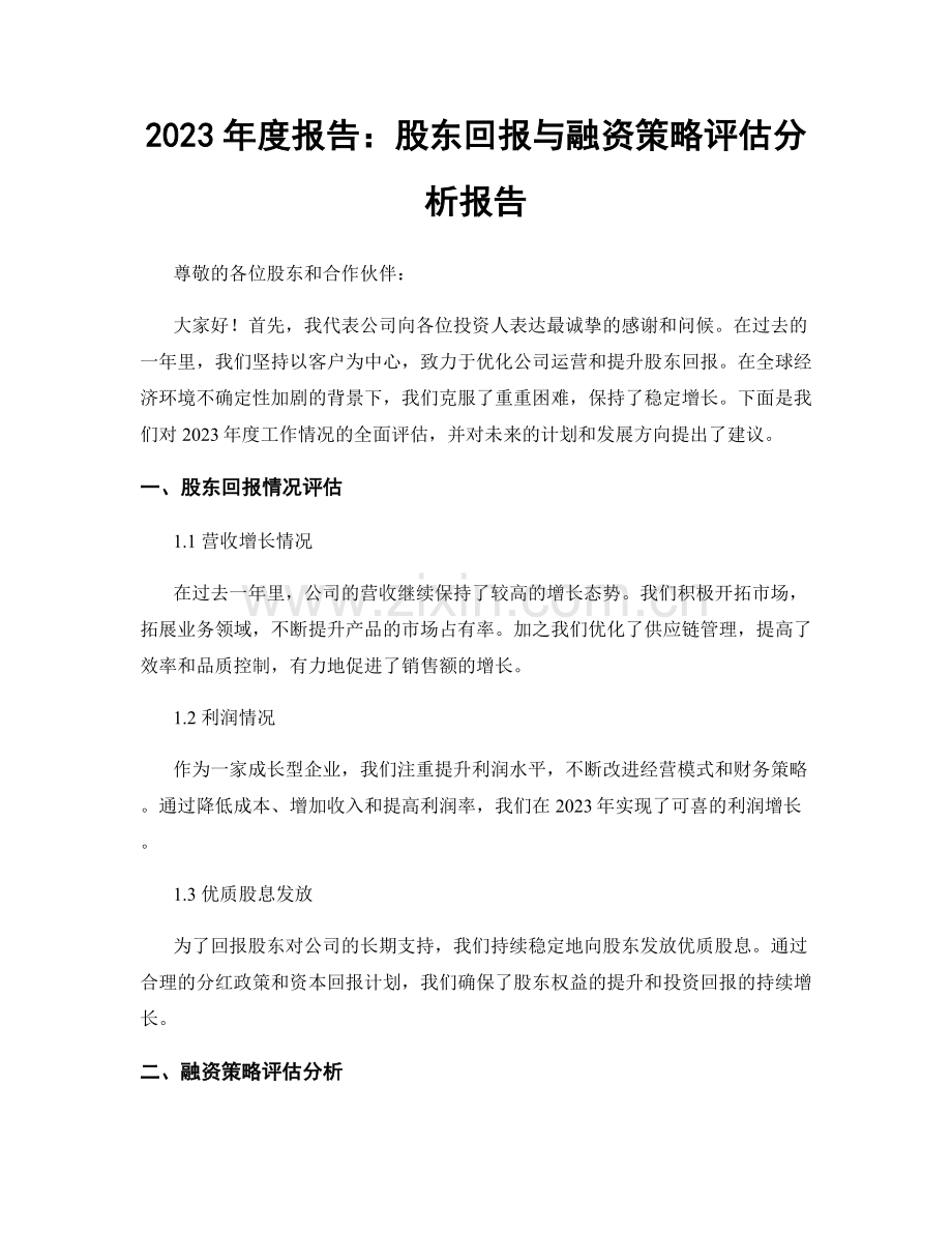 2023年度报告：股东回报与融资策略评估分析报告.docx_第1页