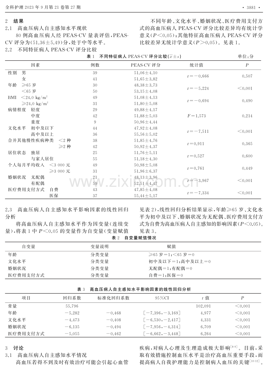 高血压病人自主感知现状及其相关影响因素分析.pdf_第2页