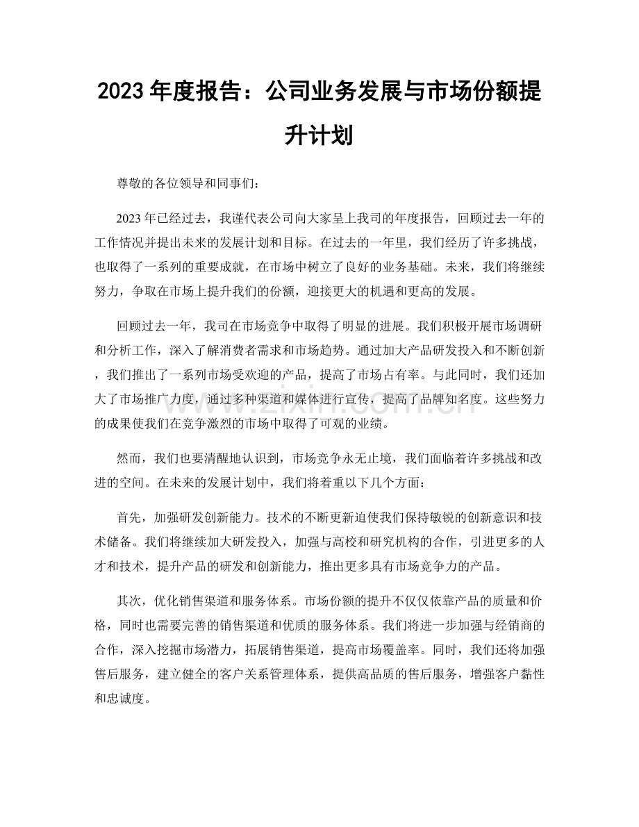 2023年度报告：公司业务发展与市场份额提升计划.docx_第1页