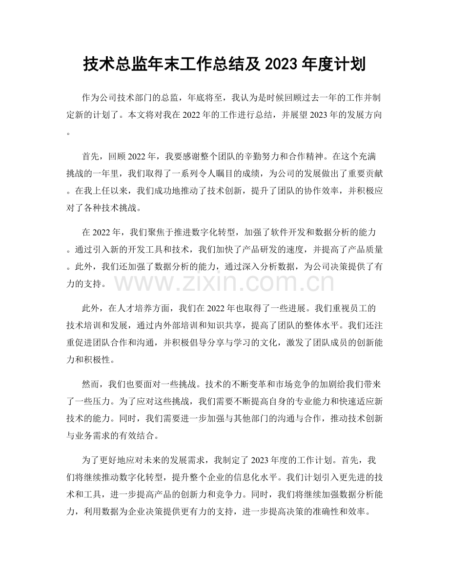 技术总监年末工作总结及2023年度计划.docx_第1页