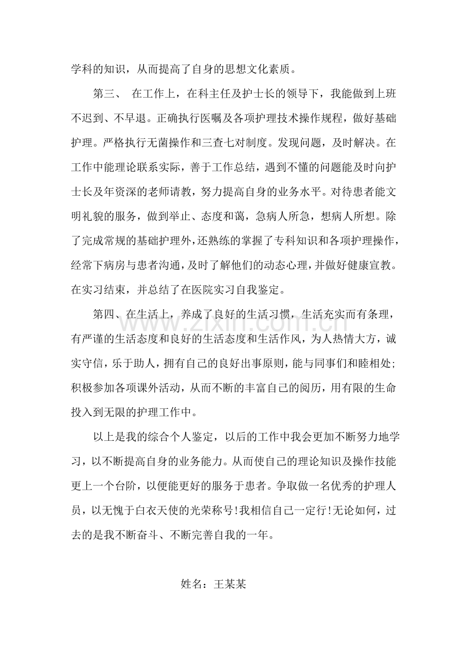 护士工作实习期的自我评价例文.doc_第2页