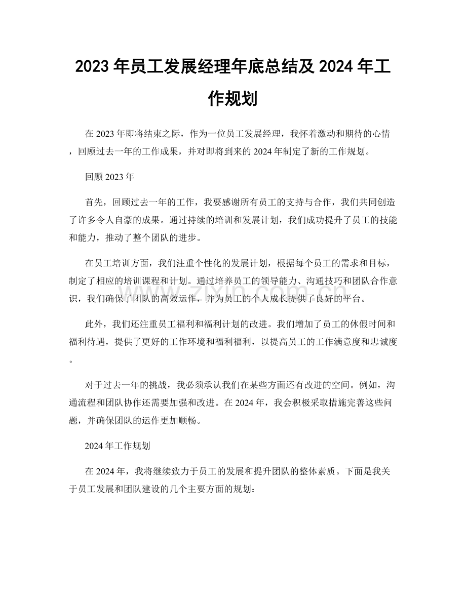 2023年员工发展经理年底总结及2024年工作规划.docx_第1页