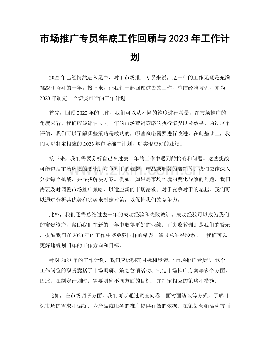 市场推广专员年底工作回顾与2023年工作计划.docx_第1页