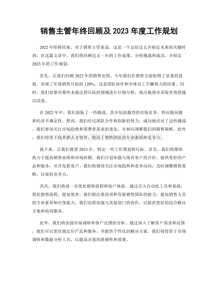 销售主管年终回顾及2023年度工作规划.docx_第1页