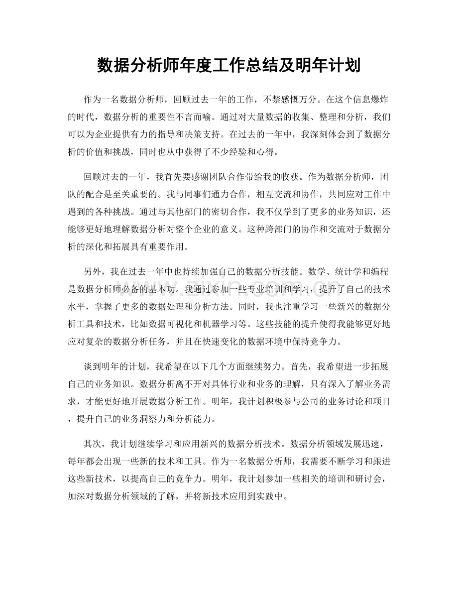 数据分析师年度工作总结及明年计划.docx_第1页