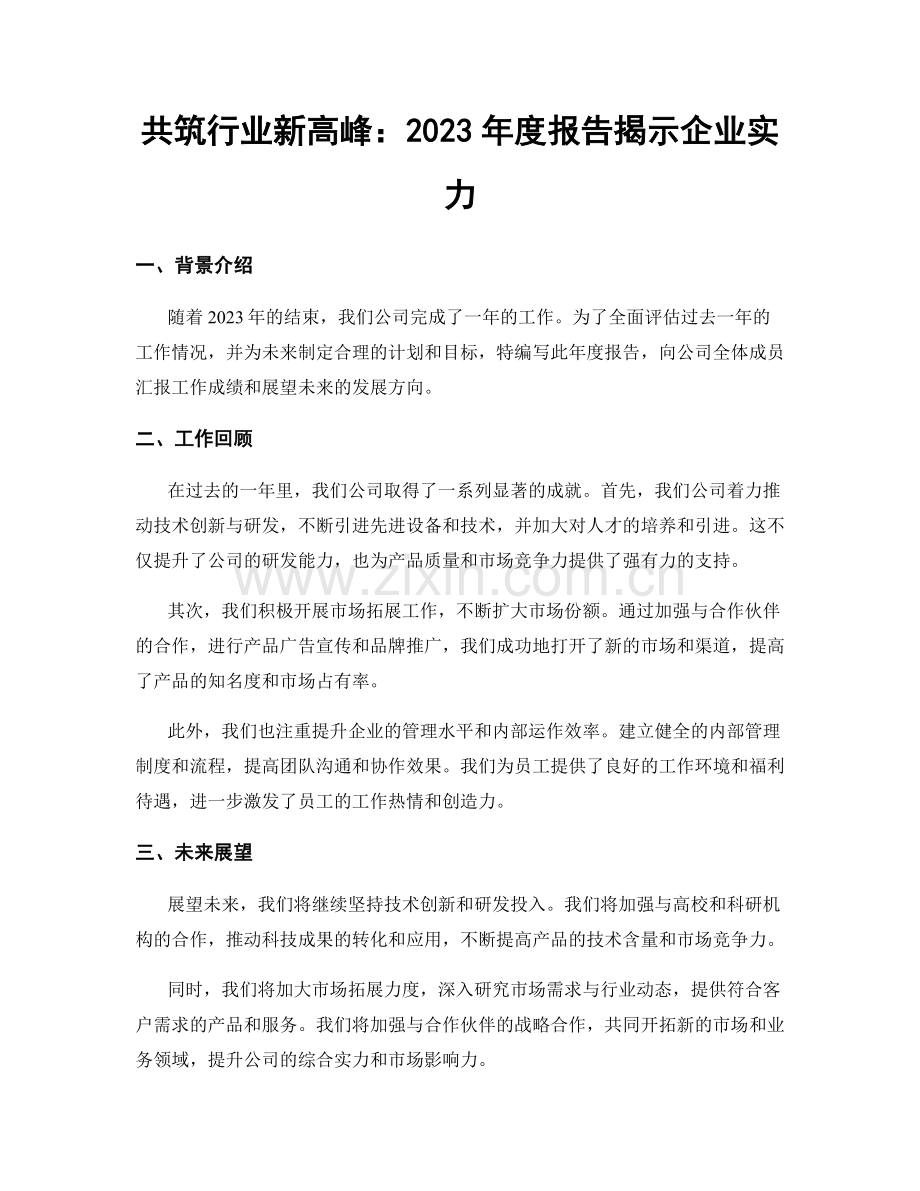 共筑行业新高峰：2023年度报告揭示企业实力.docx_第1页