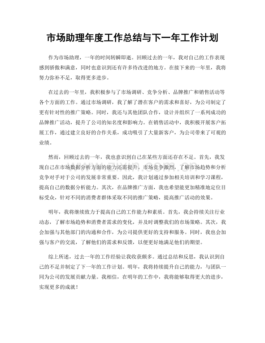 市场助理年度工作总结与下一年工作计划.docx_第1页