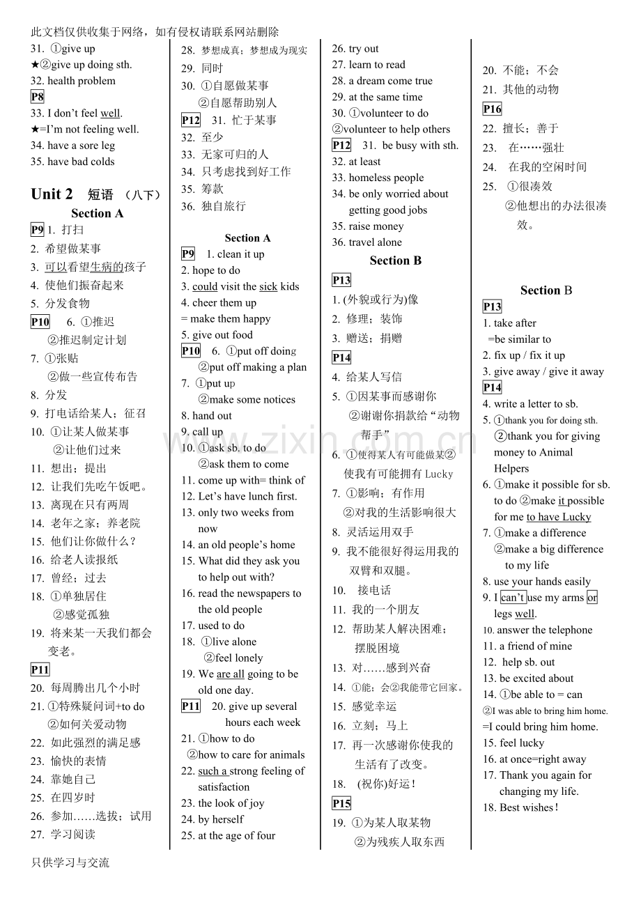 新人教版八下英语词组和固定搭配归纳(完整版)知识交流.doc_第2页