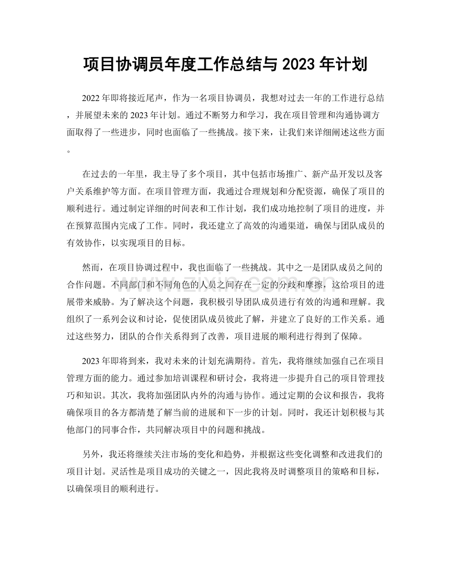 项目协调员年度工作总结与2023年计划.docx_第1页