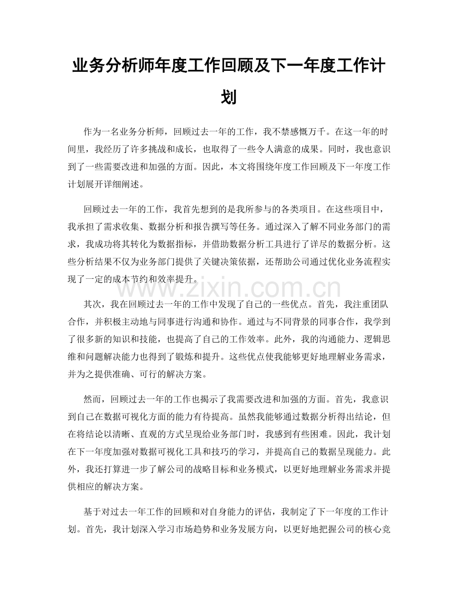 业务分析师年度工作回顾及下一年度工作计划.docx_第1页