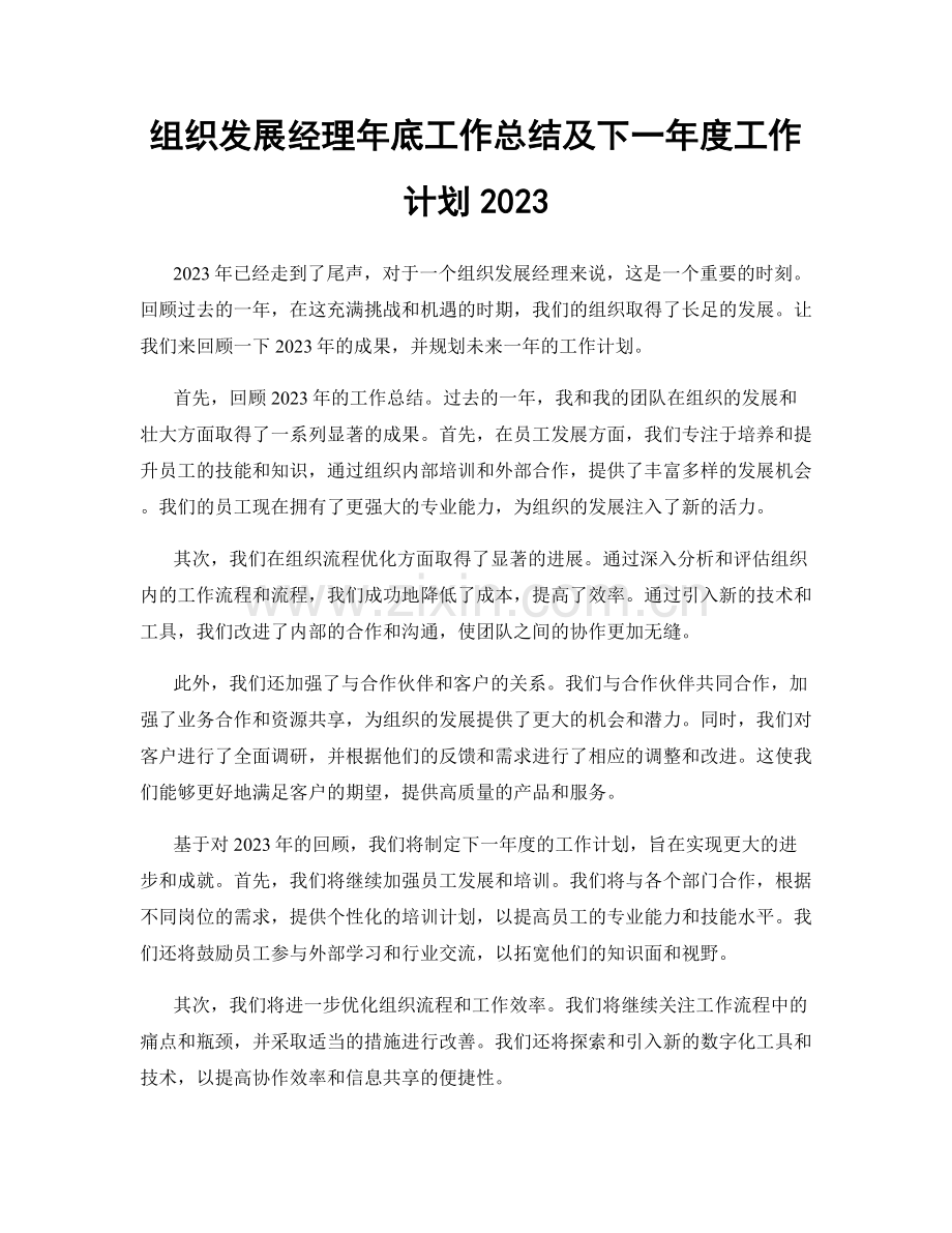 组织发展经理年底工作总结及下一年度工作计划2023.docx_第1页