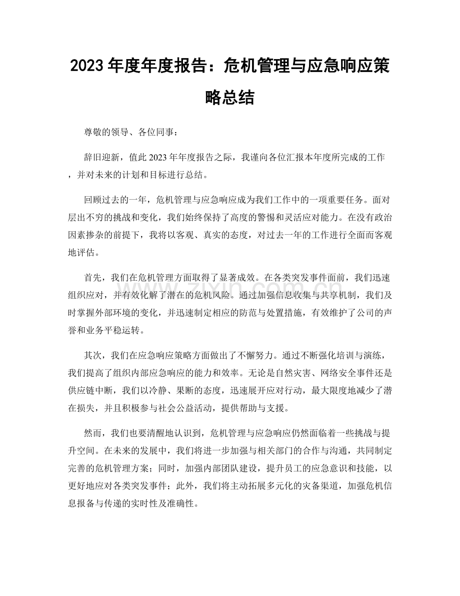 2023年度年度报告：危机管理与应急响应策略总结.docx_第1页