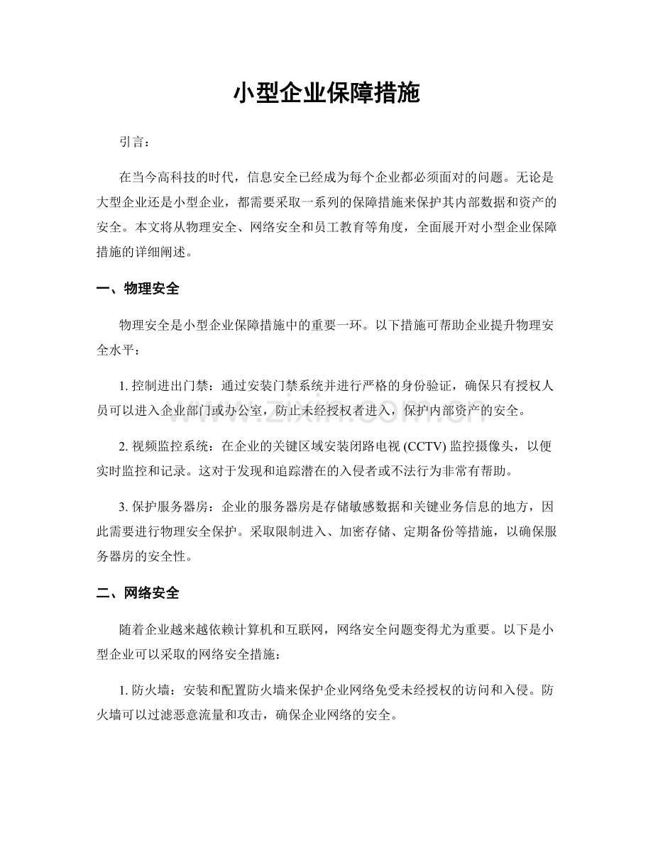 小型企业保障措施.docx_第1页