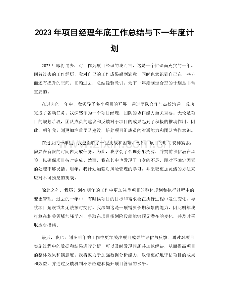 2023年项目经理年底工作总结与下一年度计划.docx_第1页