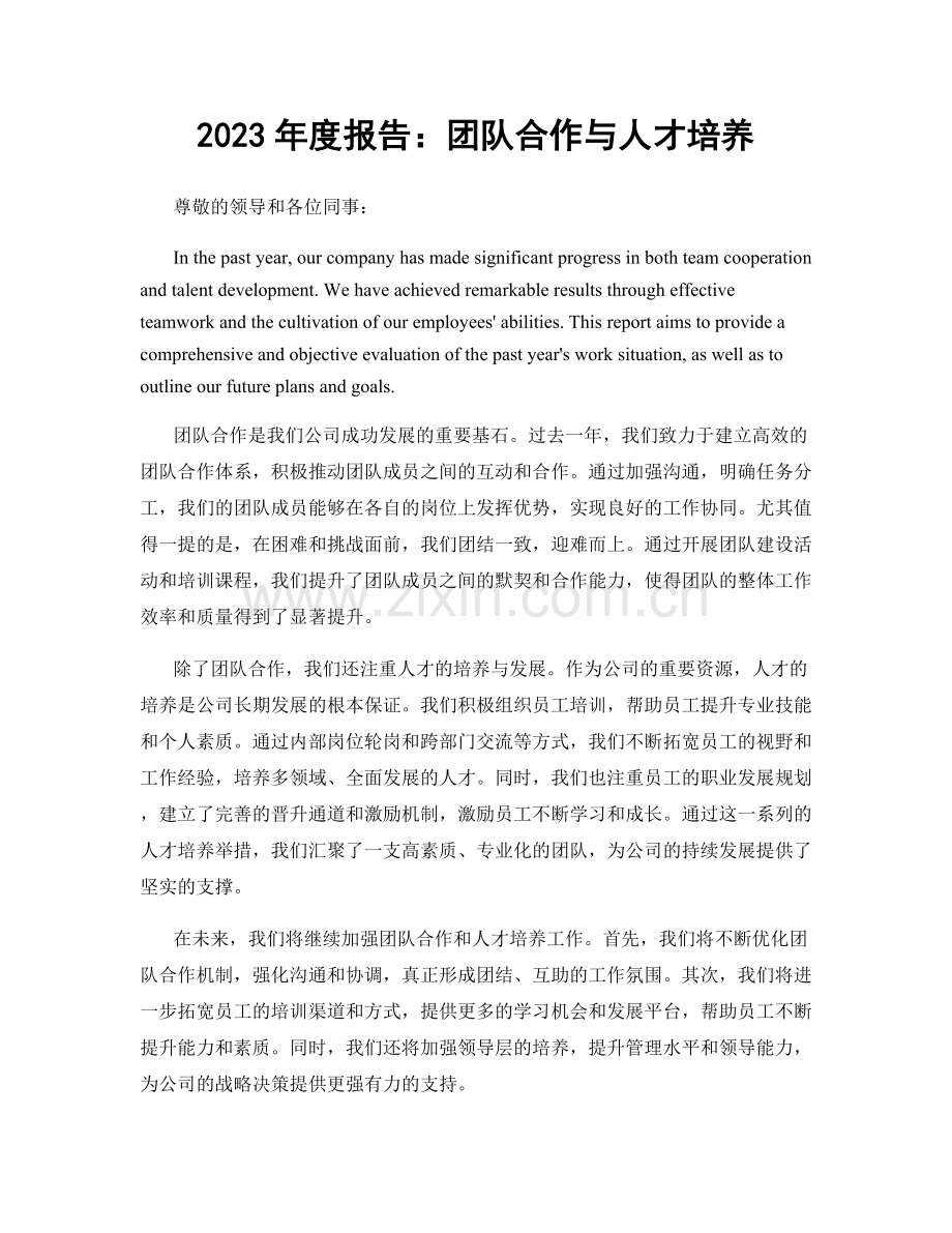 2023年度报告：团队合作与人才培养.docx_第1页