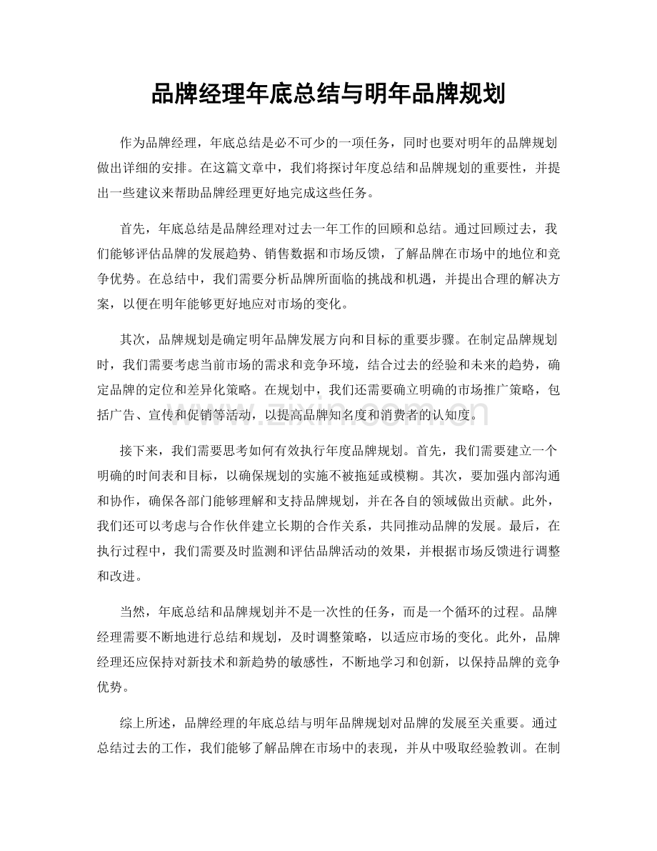 品牌经理年底总结与明年品牌规划.docx_第1页