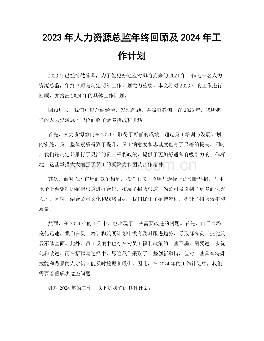 2023年人力资源总监年终回顾及2024年工作计划.docx_第1页