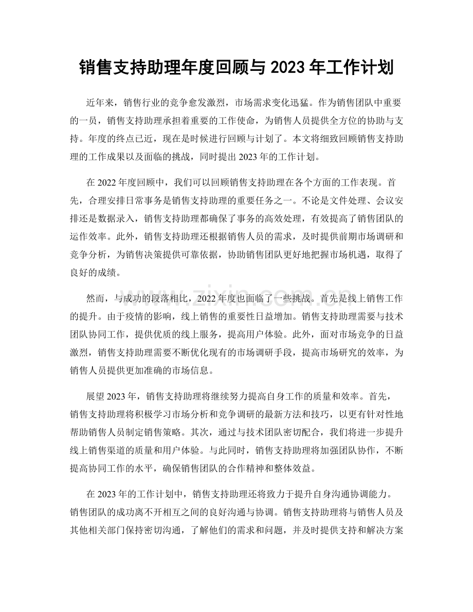 销售支持助理年度回顾与2023年工作计划.docx_第1页