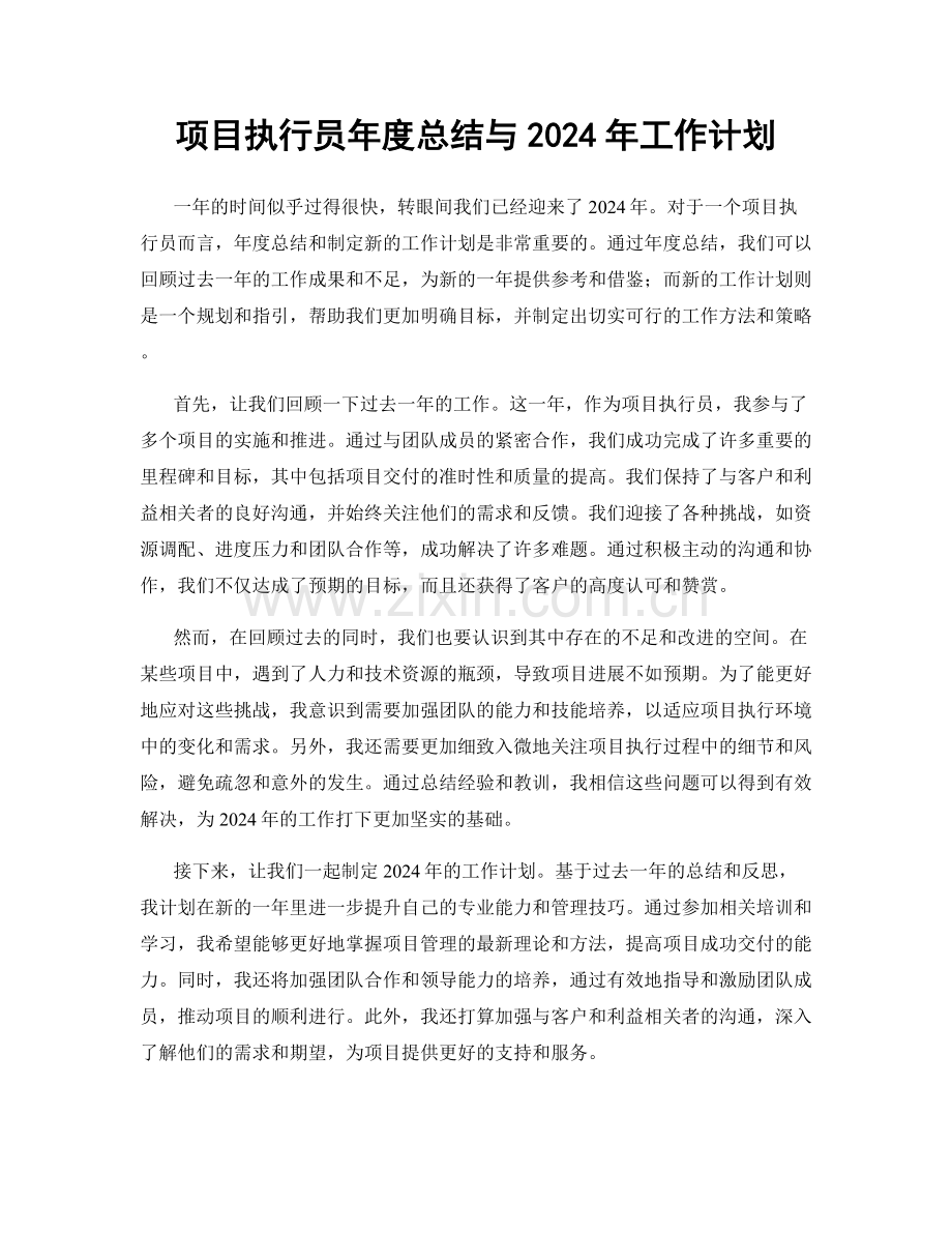 项目执行员年度总结与2024年工作计划.docx_第1页