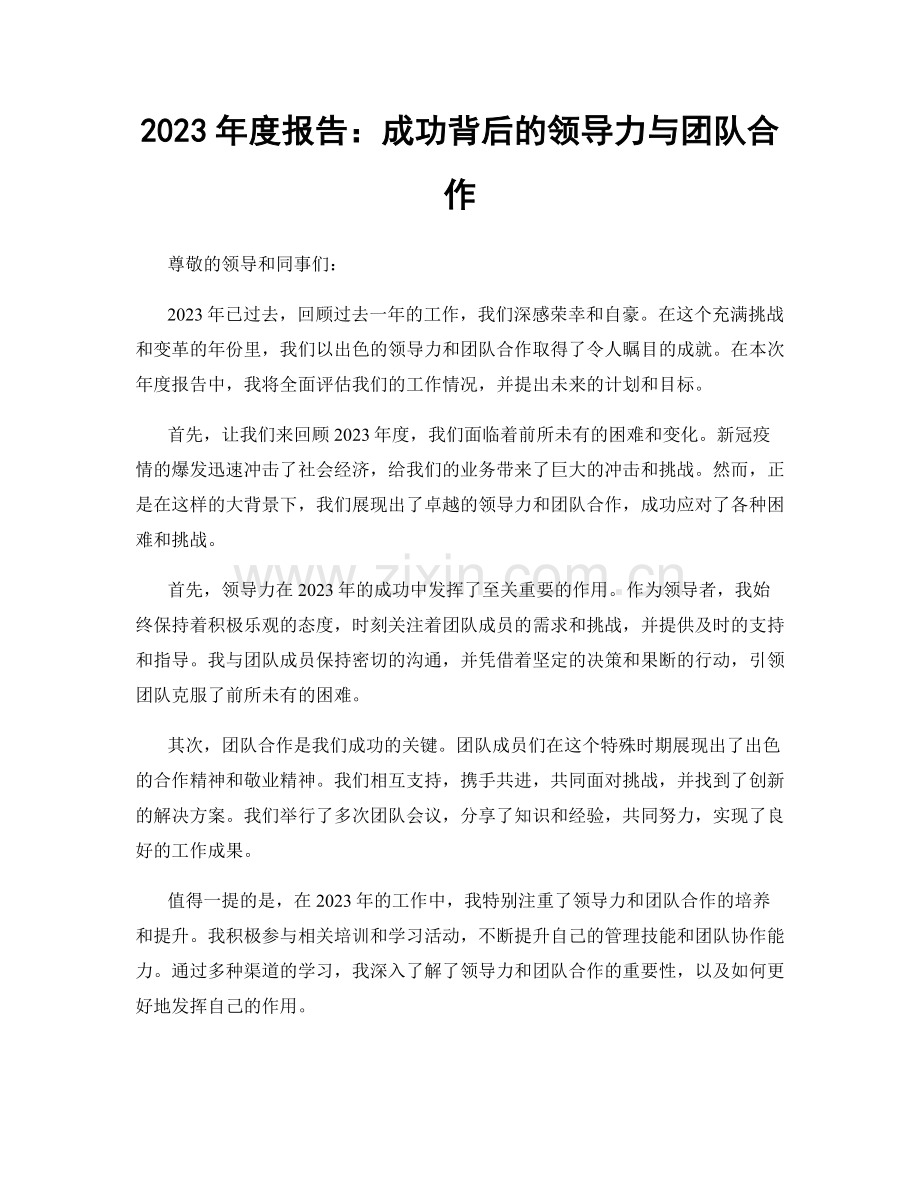 2023年度报告：成功背后的领导力与团队合作.docx_第1页