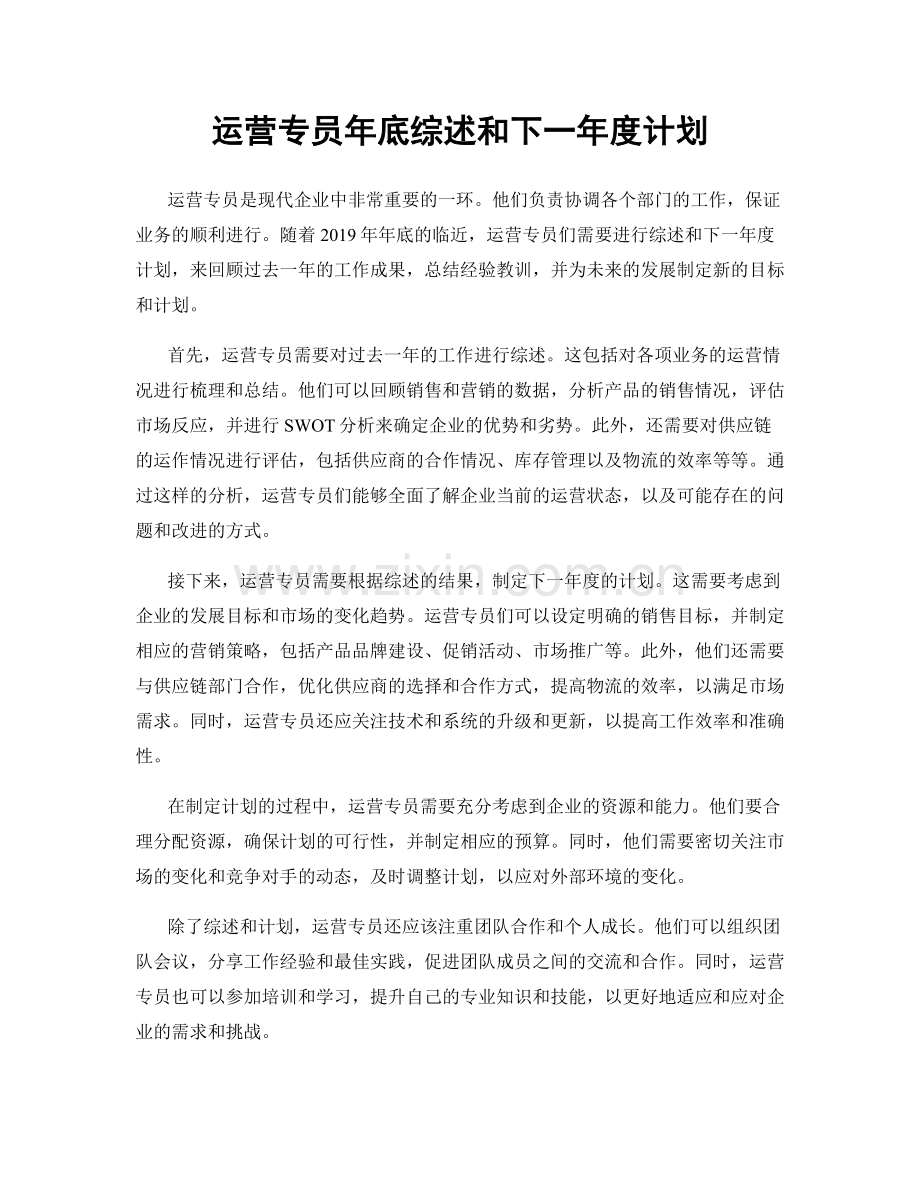 运营专员年底综述和下一年度计划.docx_第1页