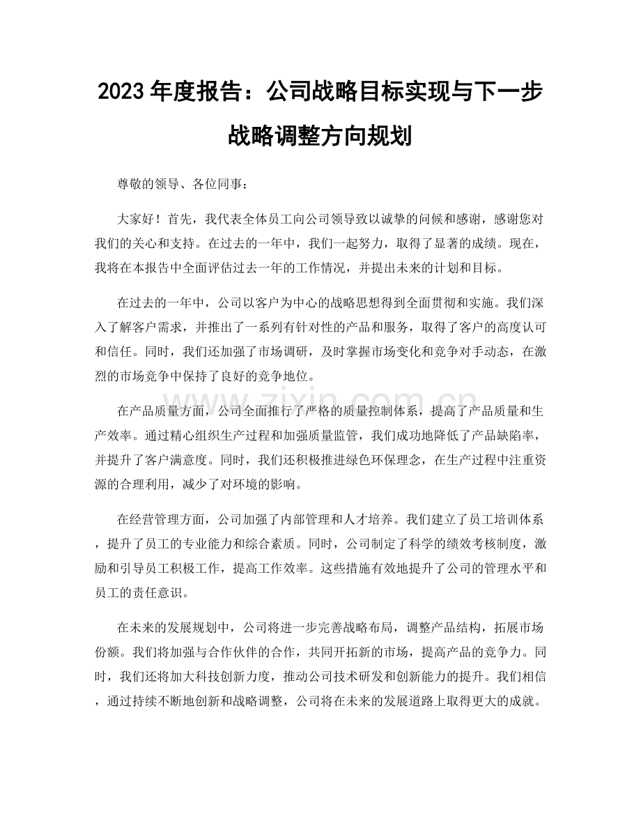 2023年度报告：公司战略目标实现与下一步战略调整方向规划.docx_第1页