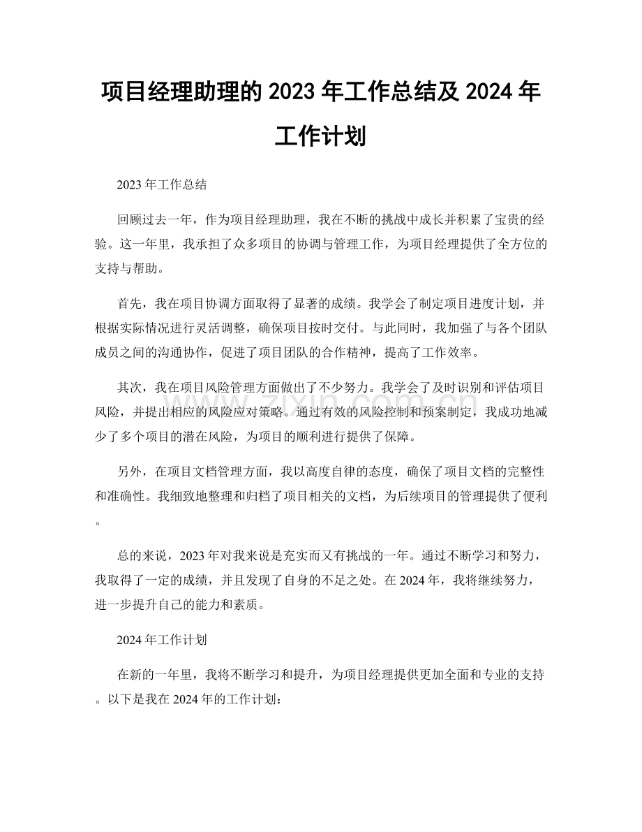 项目经理助理的2023年工作总结及2024年工作计划.docx_第1页