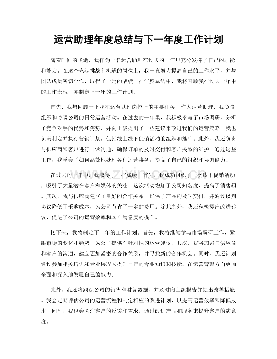 运营助理年度总结与下一年度工作计划.docx_第1页