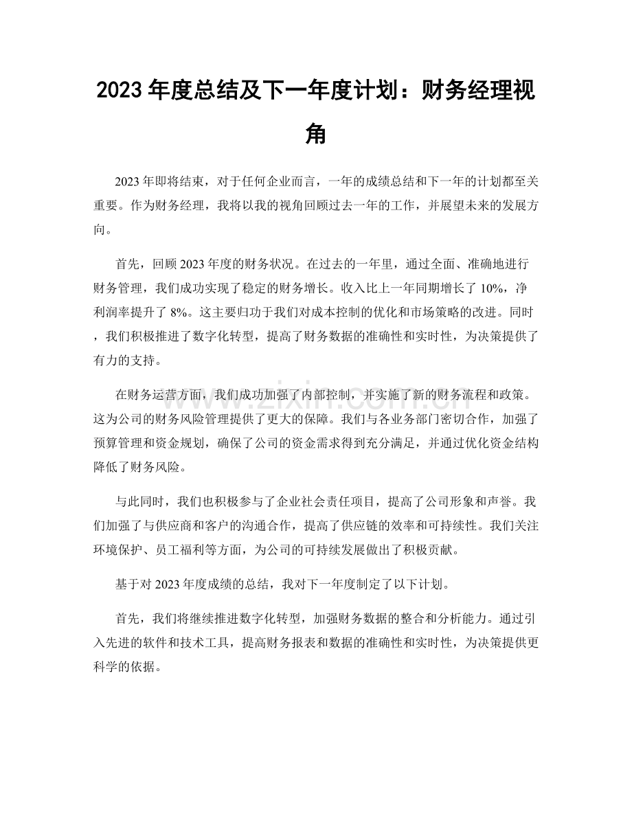 2023年度总结及下一年度计划：财务经理视角.docx_第1页