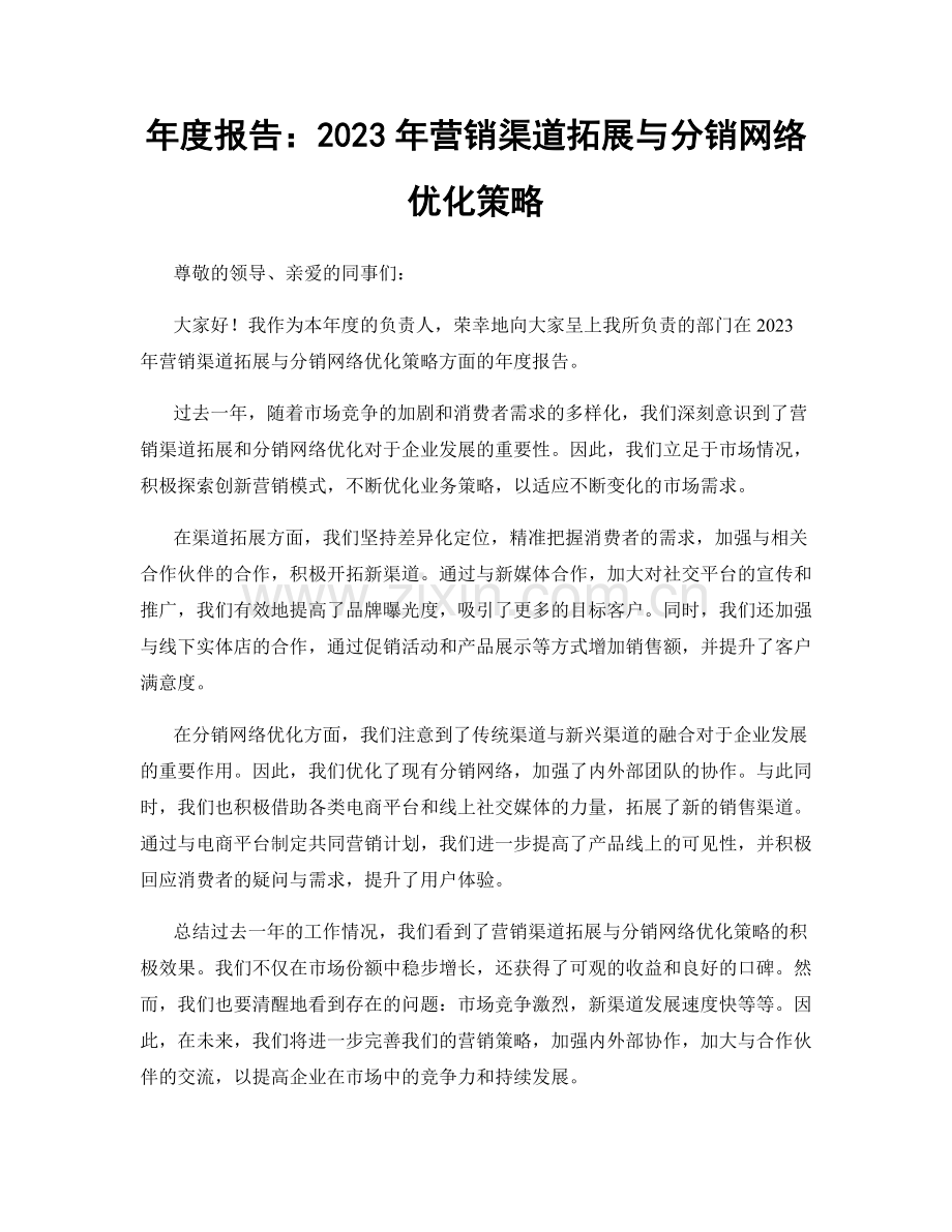 年度报告：2023年营销渠道拓展与分销网络优化策略.docx_第1页