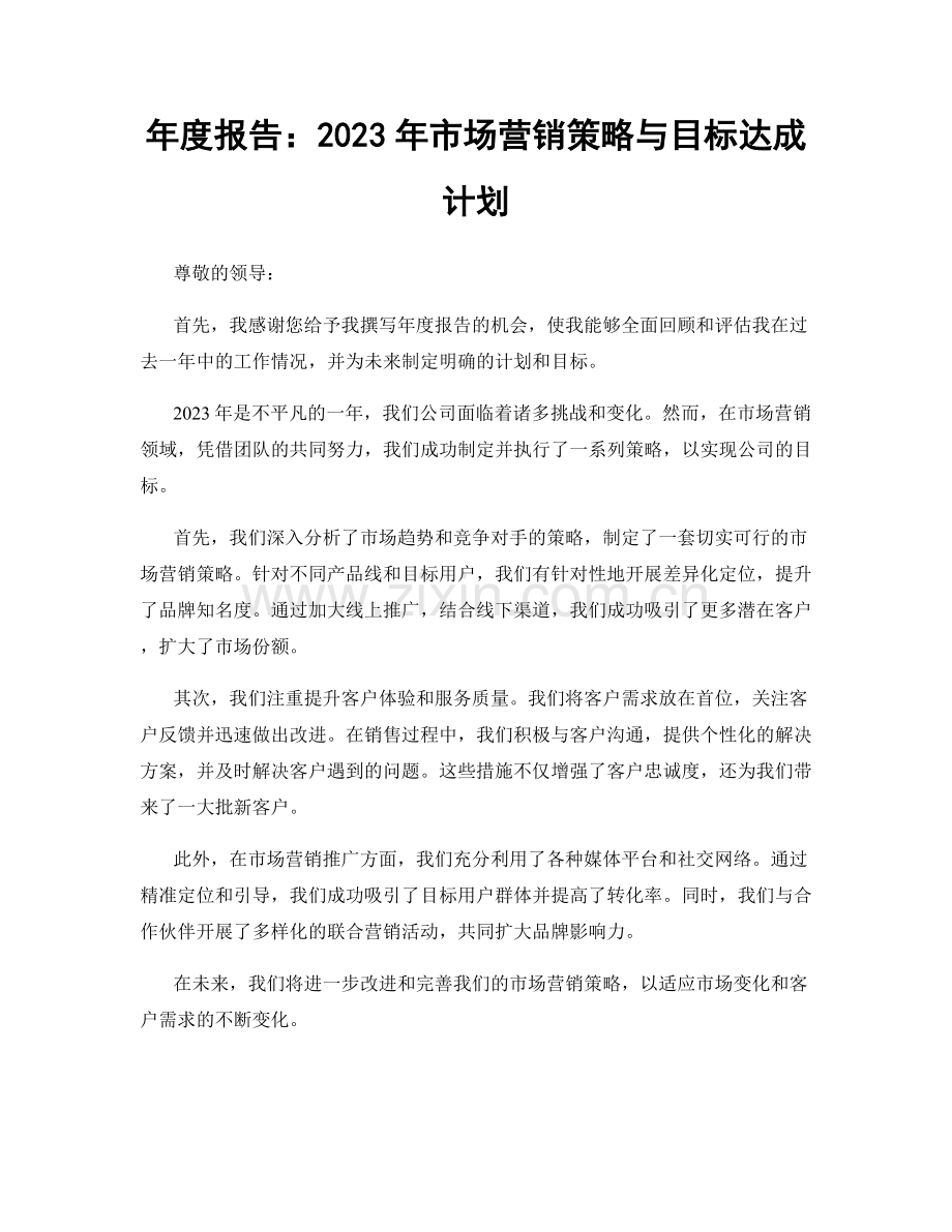 年度报告：2023年市场营销策略与目标达成计划.docx_第1页