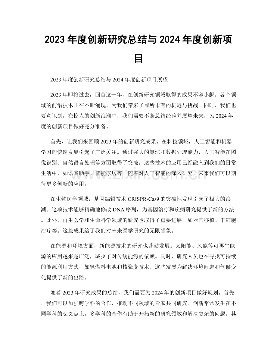 2023年度创新研究总结与2024年度创新项目.docx_第1页