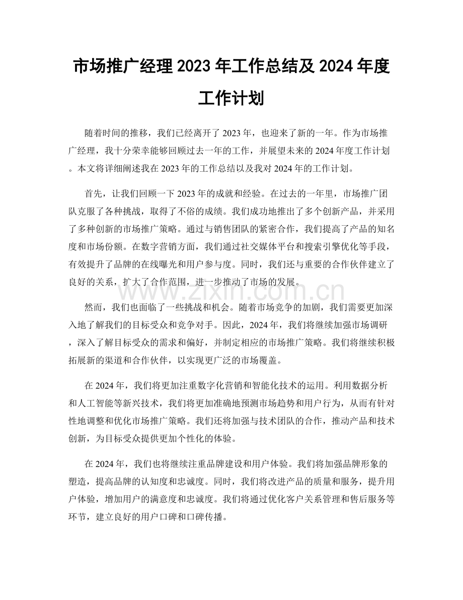 市场推广经理2023年工作总结及2024年度工作计划.docx_第1页