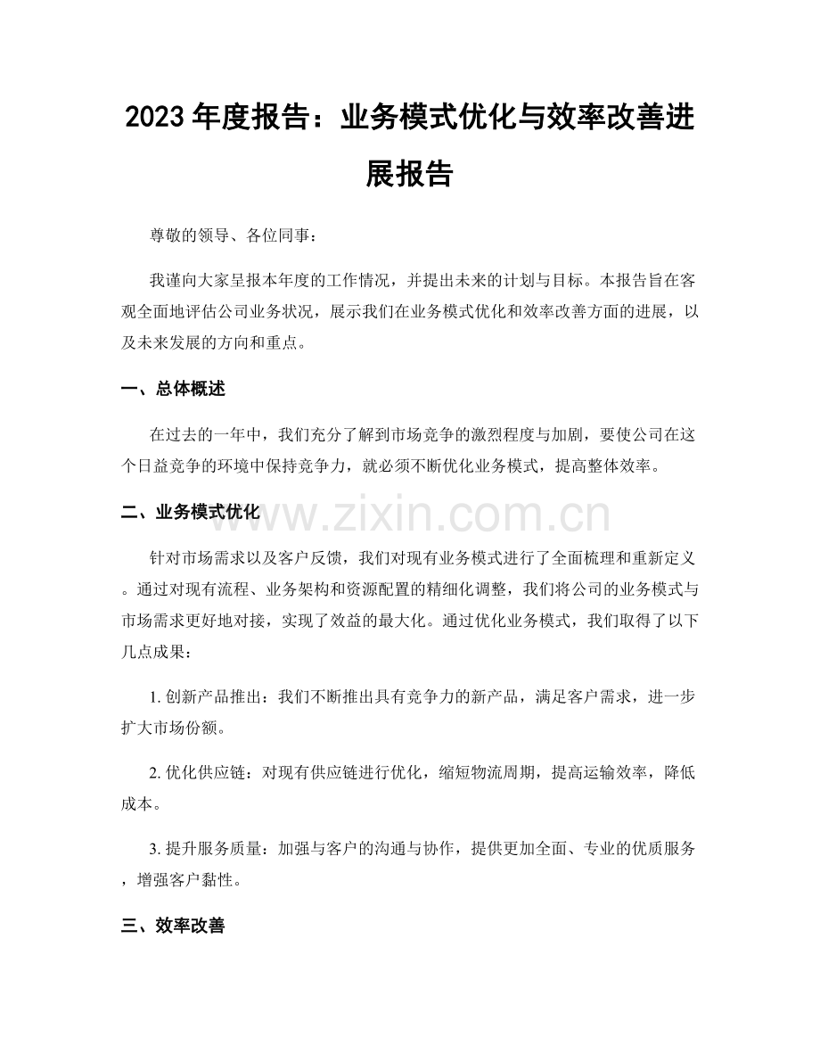 2023年度报告：业务模式优化与效率改善进展报告.docx_第1页