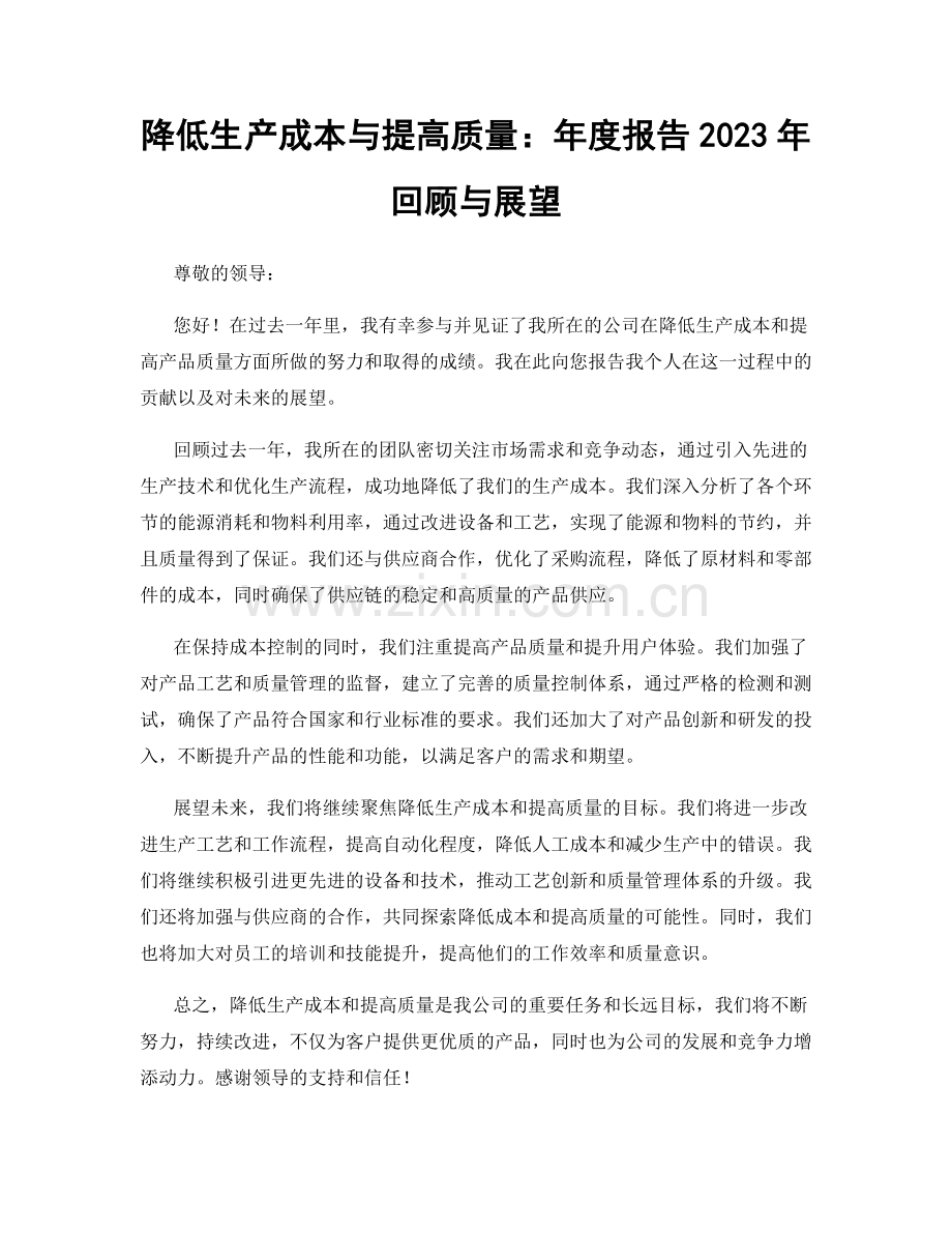 降低生产成本与提高质量：年度报告2023年回顾与展望.docx_第1页