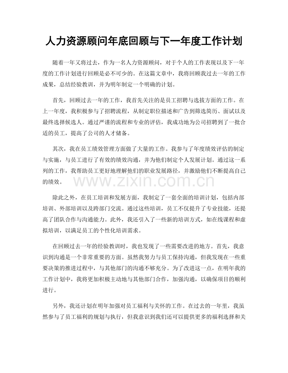 人力资源顾问年底回顾与下一年度工作计划.docx_第1页