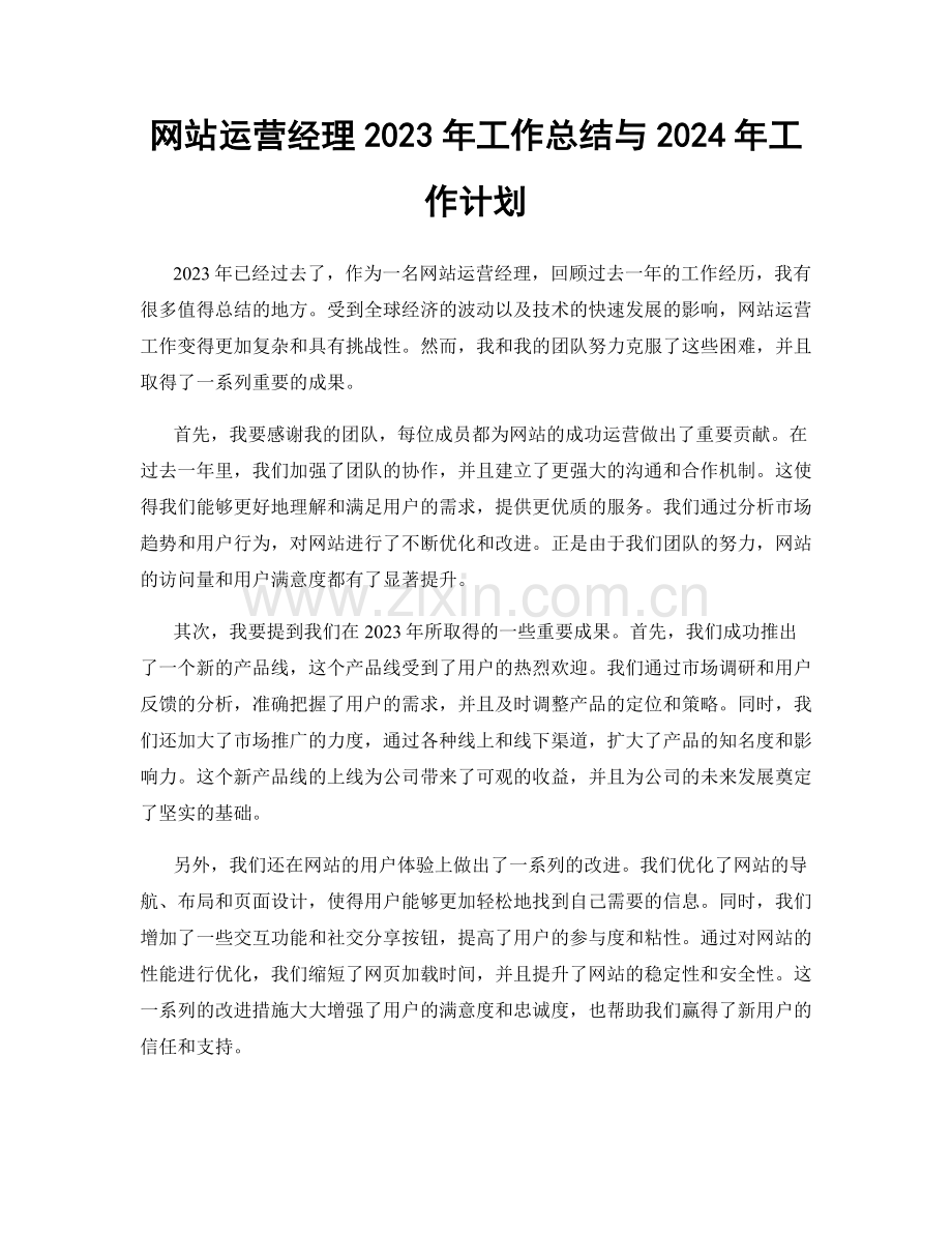 网站运营经理2023年工作总结与2024年工作计划.docx_第1页