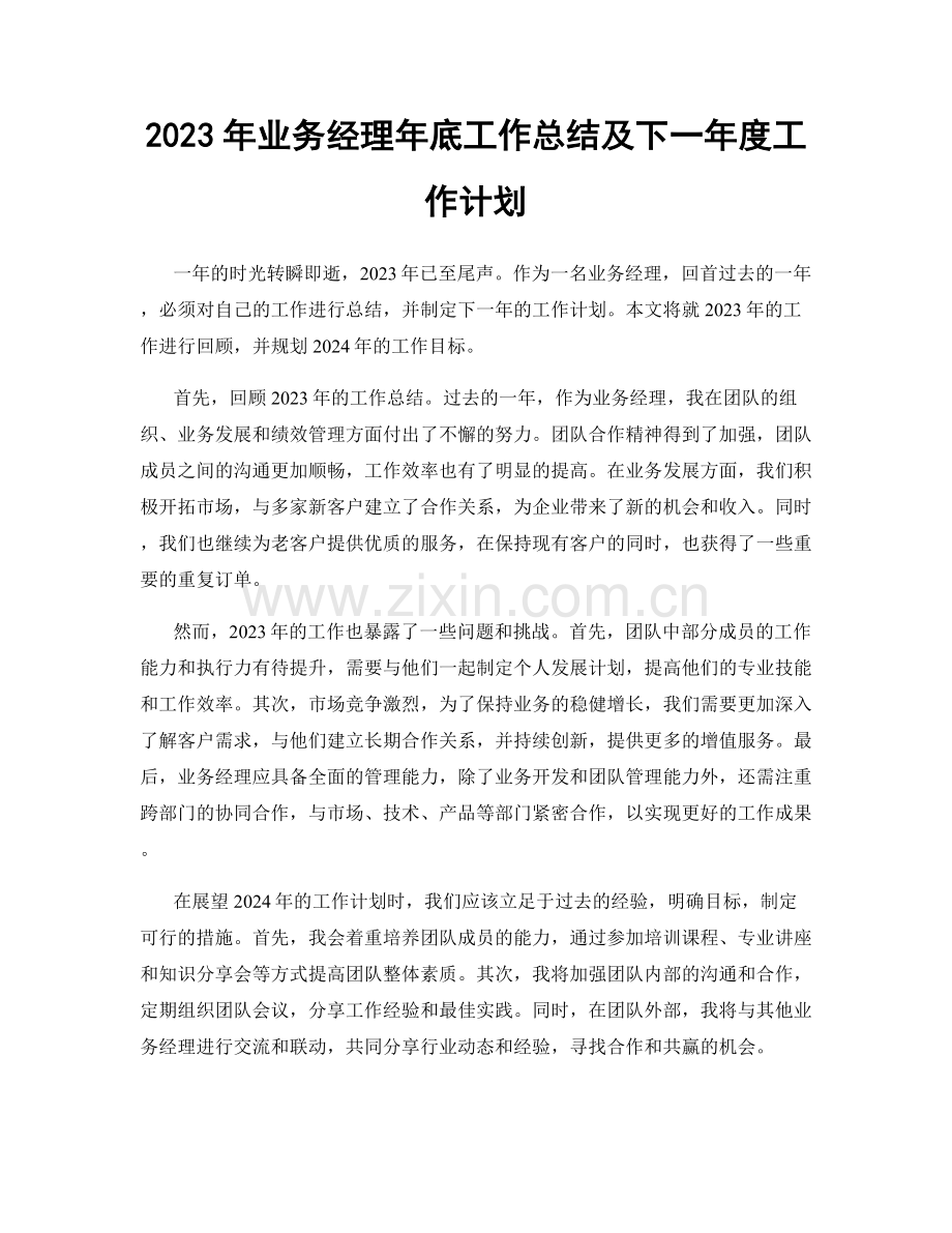 2023年业务经理年底工作总结及下一年度工作计划.docx_第1页